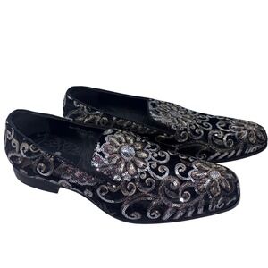 Formal Smoking Loafers Mens 11 Black Sequin Floral Embroidered After Midnight